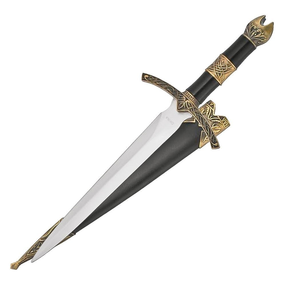 Medieval Dagger Gold Handle With Black Scabbard