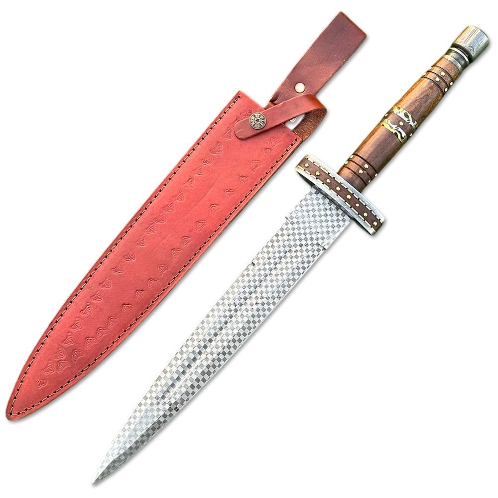 Double Edge Dagger Knife 20 Inch With Leather Sheath
