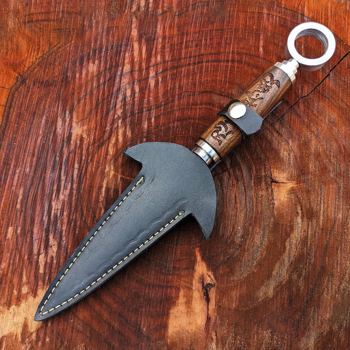 Handmade Minato Kunai Replica: Engraved Wood Handle, 5160 Steel Blade Anime knife