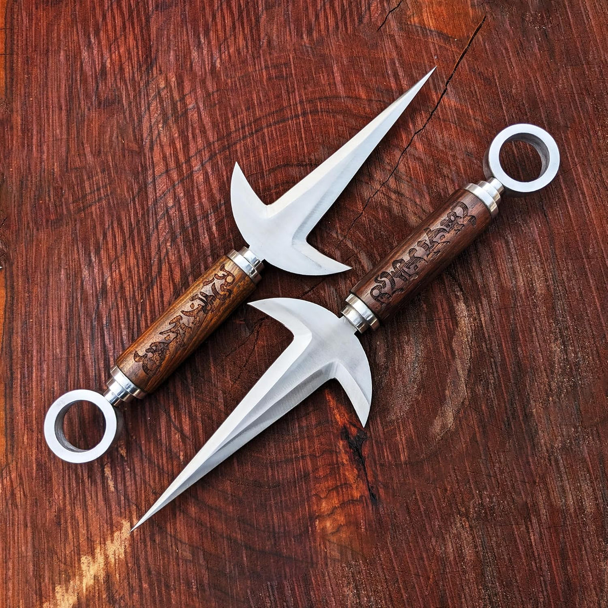 Handmade Minato Kunai Replica: Engraved Wood Handle, 5160 Steel Blade Anime knife