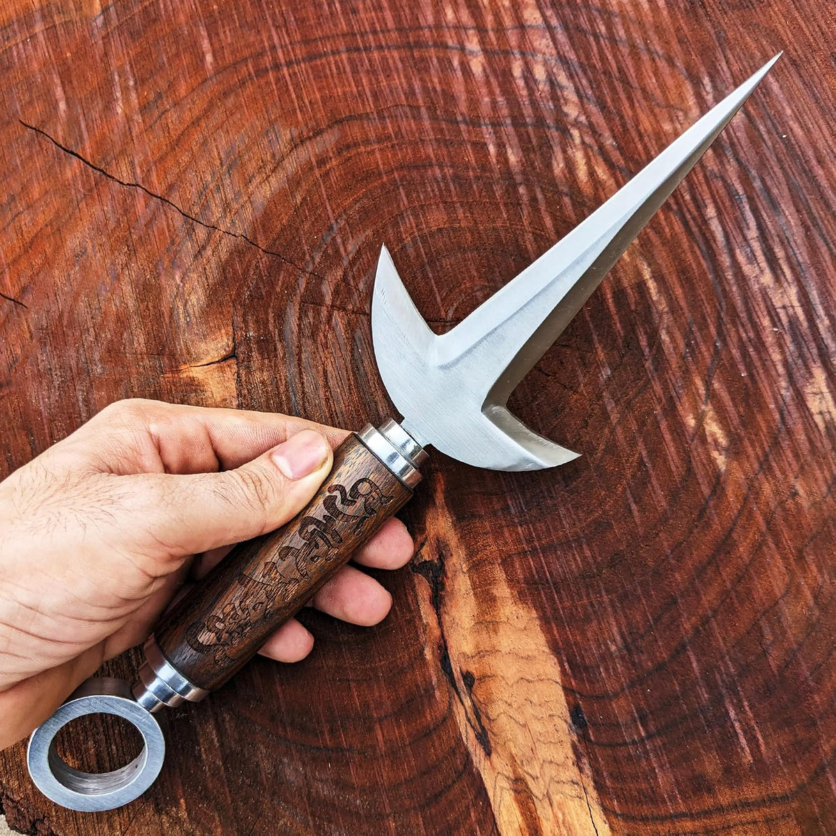 Handmade Minato Kunai Replica: Engraved Wood Handle, 5160 Steel Blade Anime knife