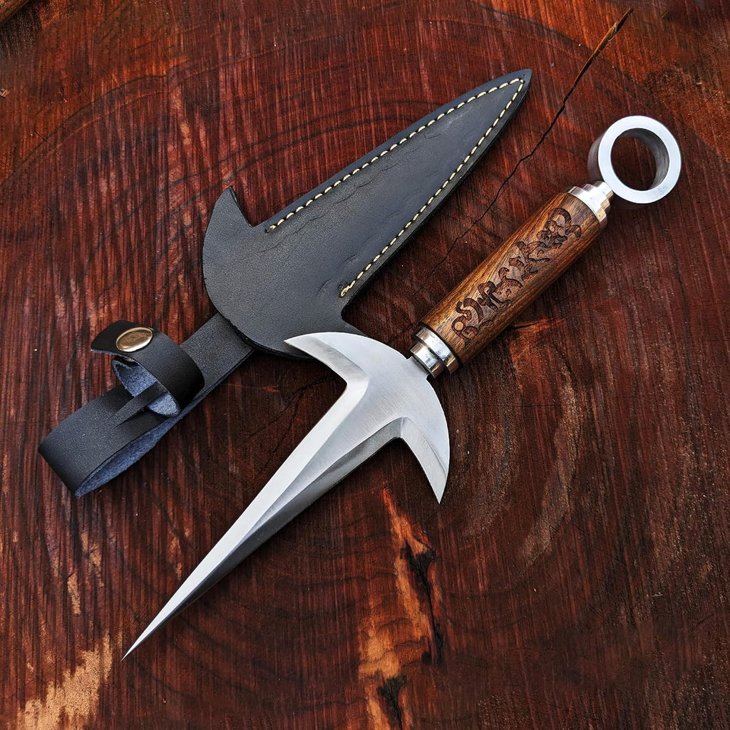 Handmade Minato Kunai Replica: Engraved Wood Handle, 5160 Steel Blade Anime knife from Naruto