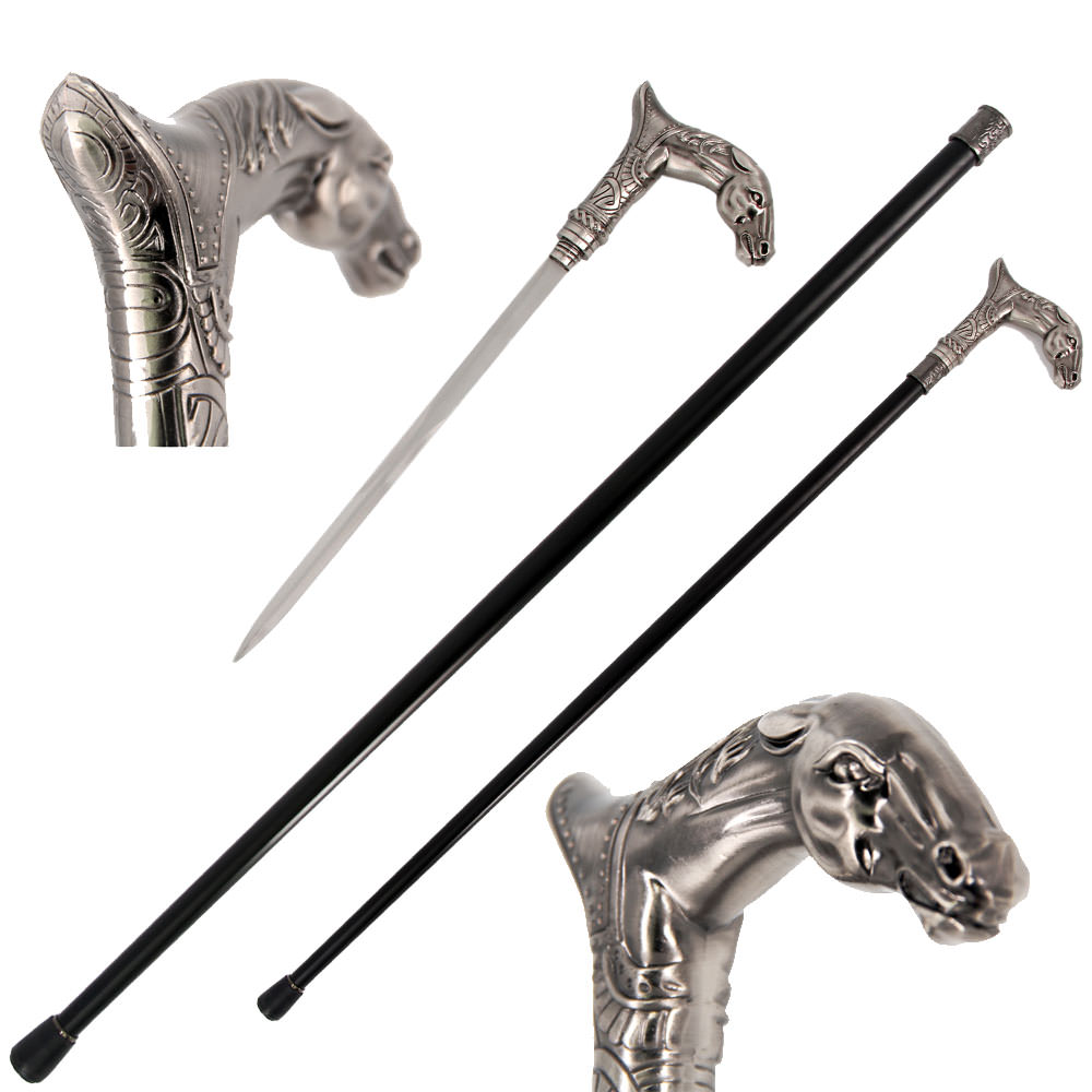 Horse Head Cane Sword Walking Stick Hidden Blade