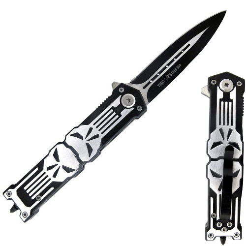 Punisher Glass Breaker Spring Assisted Knife Black Replica