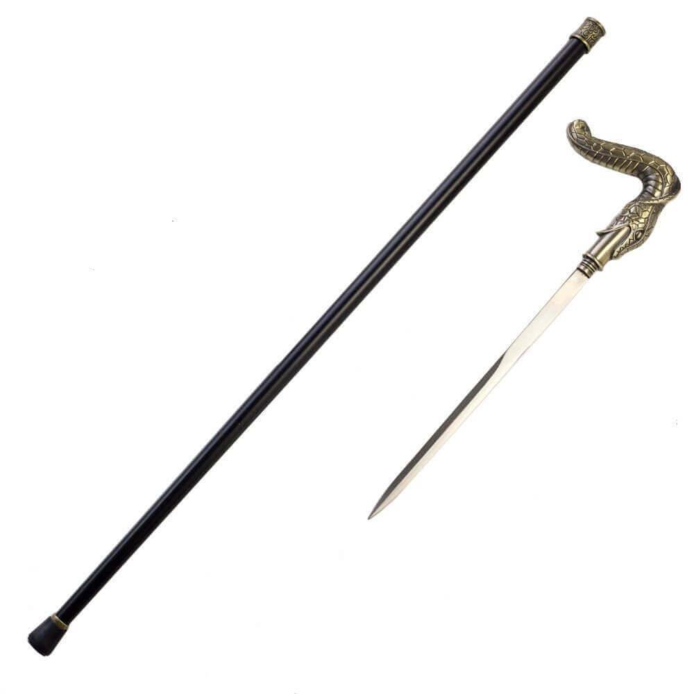 Brass Snake Head Cane Sword Walking Stick Hidden Blade