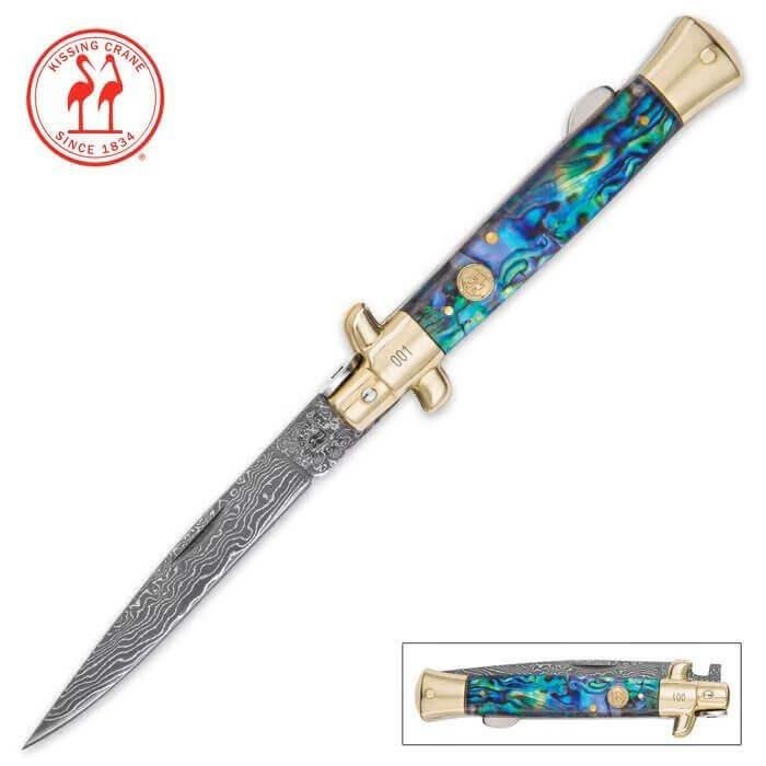Kissing Crane Genuine Abalone Stiletto Folding Knife