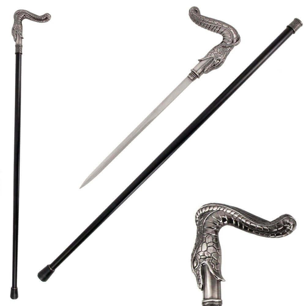 Silver Snake Head Cane Sword Walking Stick Hidden Blade