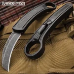 Black OTF Karambit Knife with Switchblade & Stonewashed Finish