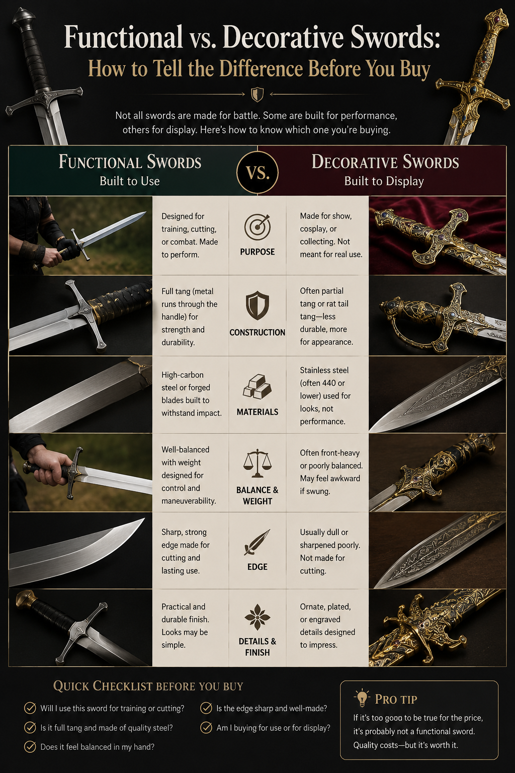 decorative vs functional swords
