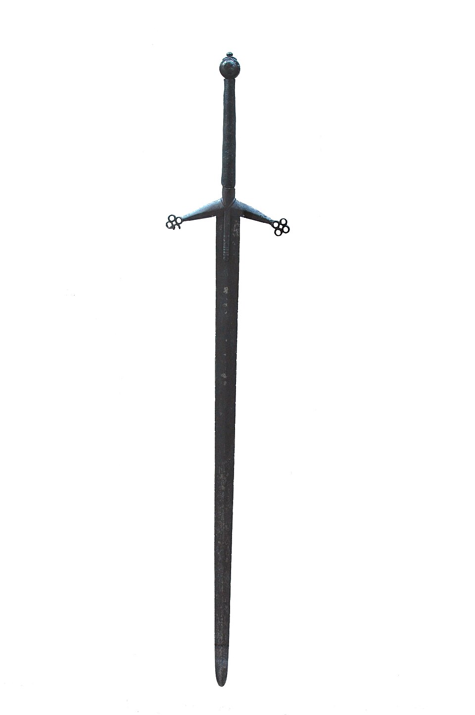 A two-handed Scottish Highland Claymore sword with its iconic quatrefoil crossguard
